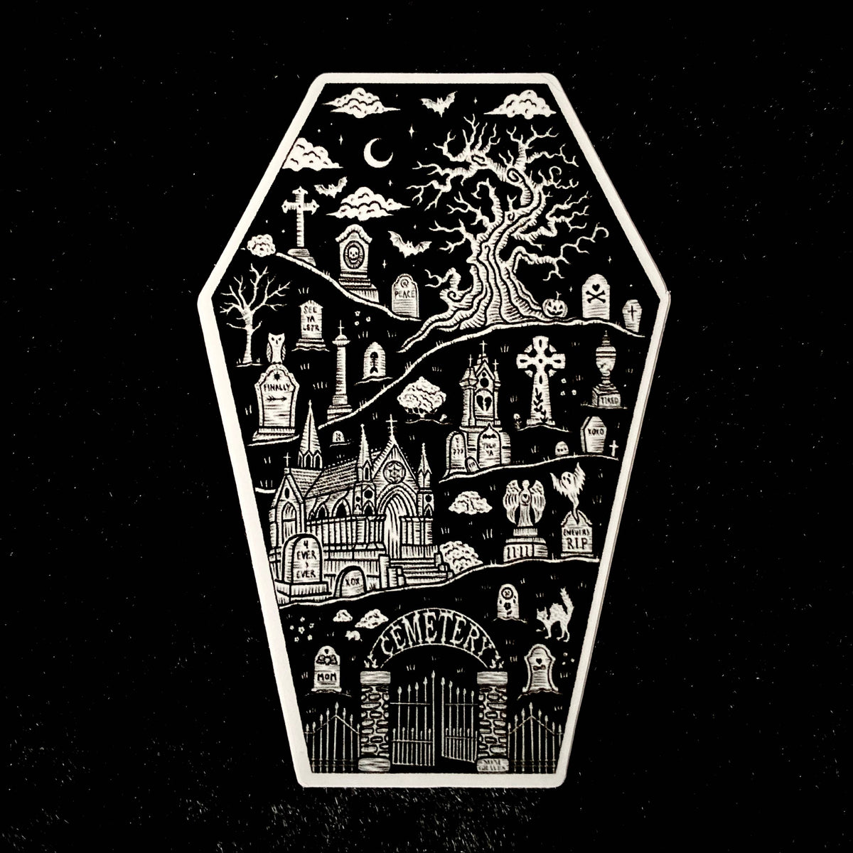 Cemetery Stroll Sticker: Waterproof, Spooky Whimsical Death