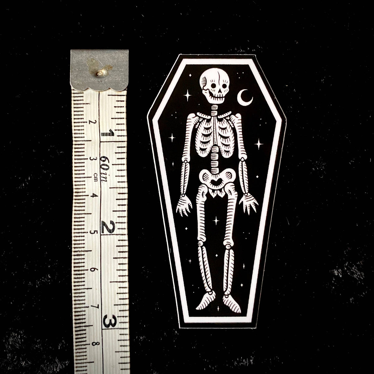Skeleton in Coffin Sticker: Waterproof, Spooky Whimsical Art